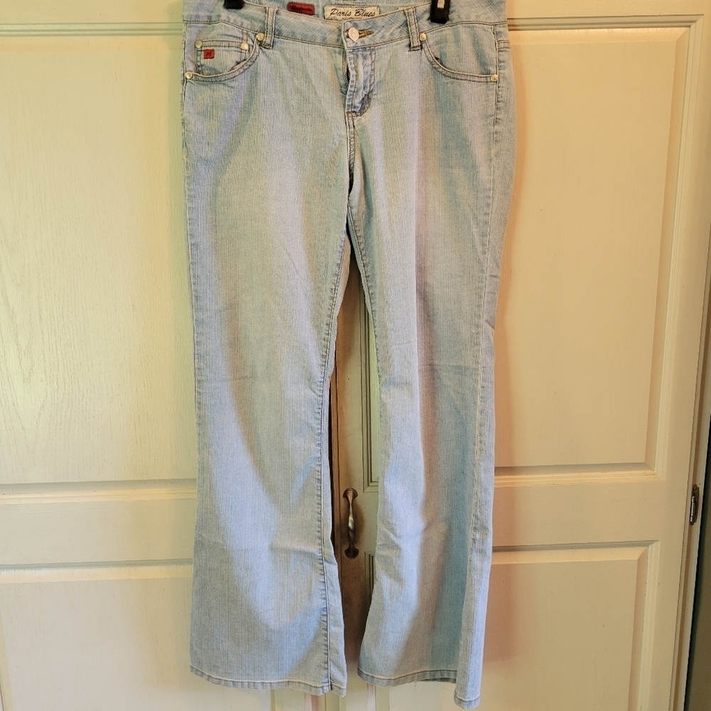 Y2K Paris Blues Low Rise Flare Light Wash Denim Jeans Pants